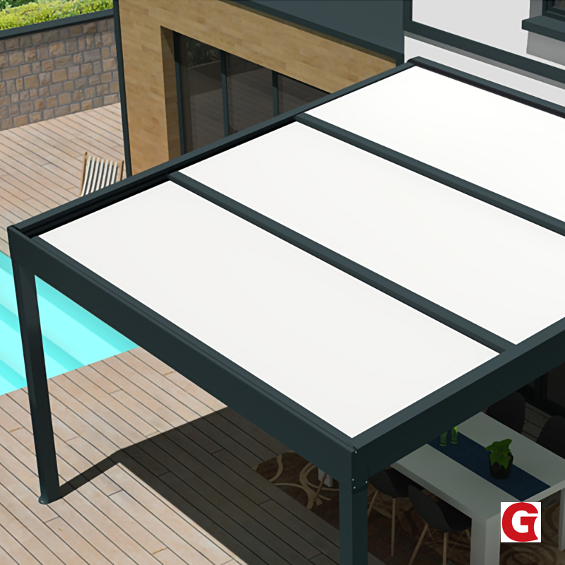 Aluminum patio roof with convertible effect